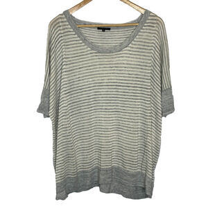 Womens XS/S Lafayette148 Oversized Gray Stripe Linen Blend Short Sleeve Knit Top